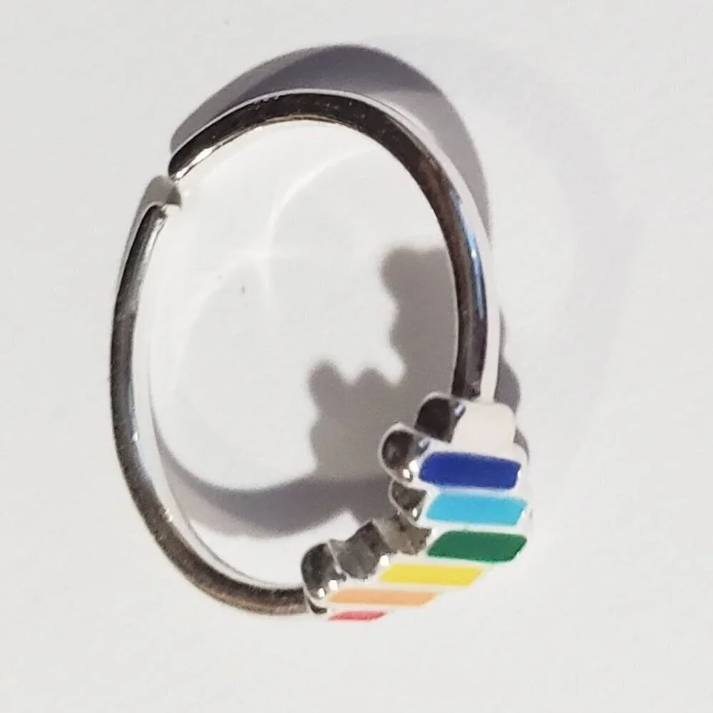 NEW LOVE LGBTQIA ONE SIZE ADJUSTABLE SILVER PLATED HEART COLORED FLAG